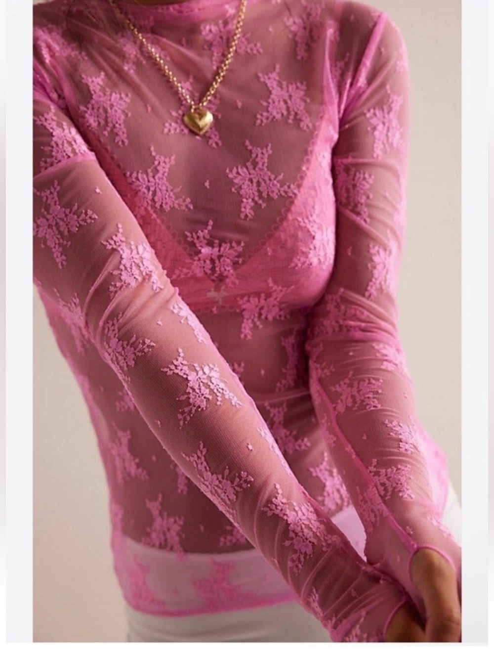 Free People Lady Lux Lace Layering Top Neon Rose Pink XS NWT